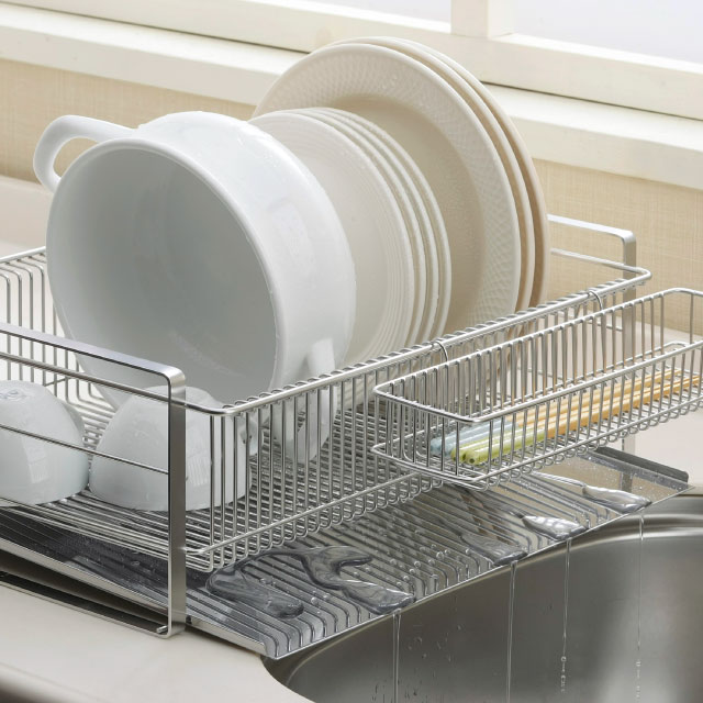 水切りラック TSUBAME 横置き 箸置き付 ワイド ステンレス製 日本製 下村企販 [KU] 4957423068628 シンクサイド 燕三条 大容量 同梱不可 代引き不可