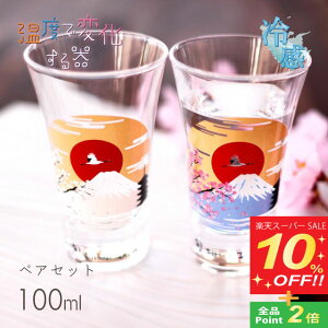 【スーパーSALE10%OFF】冷感 グラス天開 富士山 100ml ペア(0100-050-00)日本酒グラス 温度で変化する器 父の日 母の日 酒器 日本酒 さくら 縁起物 温度で変化する器 ギフト プレゼント 贈り物 お祝い おしゃれ かわいい