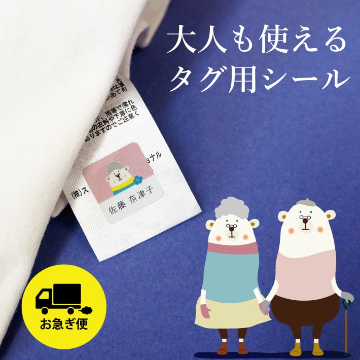 お急ぎ便【大人も使えるタグ用シール】 ノンアイロン お名前シール おなまえシール 名前シール タグ用 タグ シール 名前 ノンアイロン オリジナルデザイン 防水 耐水 洗濯 送料無料 布 洋服 介護 介護用品 入園 幼稚園 保育園 15002 ＠