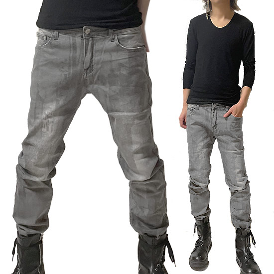 肌触りがいい スキニーパンツ メンズ インポート デニムパンツ 幾何学柄 バイカラー モード系 スキニーパンツ オシャレ 派手 インポート 個性的 V系 ヴィジュアル系 ファッション V系 ビジュアル系 モード系 ファッション衣装 グレー レディース ユニセックス グレー