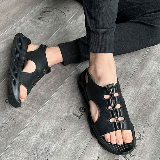 モード系 グラディエーターサンダル メンズ レザーサンダル サンダル 超格安一点 本革サンダル 本皮 メンズファッション V系 モードファッション サマーブーツ 送料無料 インポート 変形 ビジュアル系 靴 ストリート系 30代 黒 ブラック 大人 衣装 スタイル 男
