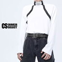 モード系 メンズ ハイネック ロングTシャツ メンズ ロンT メンズ カットソー レディース ライン オラオラ系 ロングTシャツ ユニセックス ロング丈 ロング...