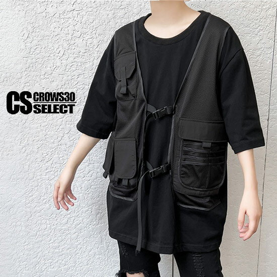 Tシャツ メンズ ベスト 釣りベスト モード系 メンズ モード系 Tシャツ メンズ V系 カットソー メンズ ..
