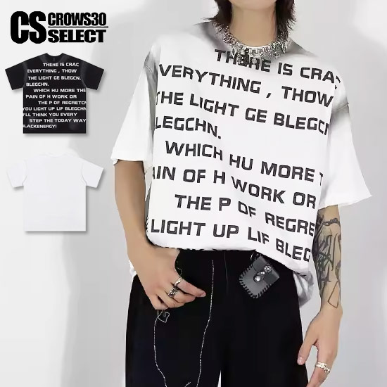 Tシャツ メンズ モード系 メンズ ロング丈 カットソー メンズ モード系 Tシャツ メンズ V系 カットソー メンズ 英字 ロゴ 汚し加工 メンズ 2024 春 夏 新作 お兄系 ホスト V系 ビジュアル系 ファッション 地雷系 バンド ステージ衣装