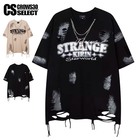 Rakuten - Tシャツ メンズ ネックレス モード系 Tシャツ メンズ ダメージ加工 ロング丈 カットソー メンズ モード系 Tシャツ メンズ V系 カットソー メンズ 英字 ロゴ 汚し加工 メンズ 2024 春 夏 新作 お兄系 ホスト V系 ビジュアル系 ファッション 地雷系 バンド ステージ衣装