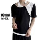 Tシャツ メンズ モード系 カットソー メンズ バイカラーカットソー レディース V系 カットソー レディース Tシャツ メンズ アシンメトリーカットソー 変形...