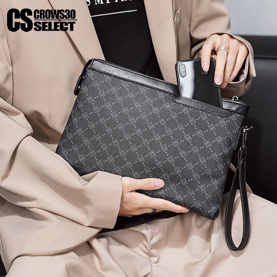 乐天商城 - クラッチバッグ メンズ V系 セカンドバッグ モノグラム 総柄 スマホホルダー ワーク BAG V系 ビジュアル系 ファッション ホスト ビター系 BITTER系 BAG 男 鞄 30代 40代 大人 ブラック 黒 父の日 プレゼント 韓国ファッション