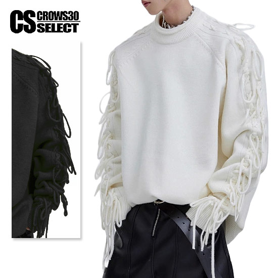 モード系 ニットソー メンズ V系 セーター メンズ レースアップ ロンT モード系 メンズ ロングTシャツ レディース スピンドル セーター メンズ 個性的 ...