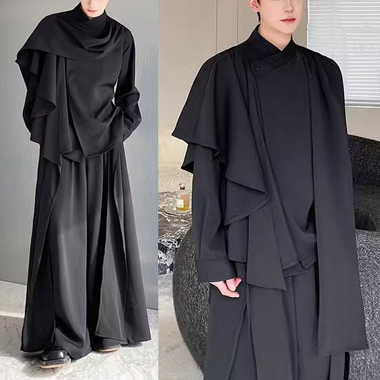 セットアップ メンズ モード系 ロングtシャツ メンズ V系 ワイドパンツ メンズ モード系 メンズ 上下セット ドレープカットソー メンズ ロンT キレイ目 個性的 お兄系 ホスト ヴィジュアル系 ファッション 衣装 モード系 ユニセックス 韓国ファッション スカート男士