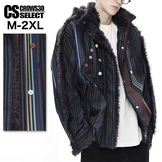 モード系コートメンズストライプブル...