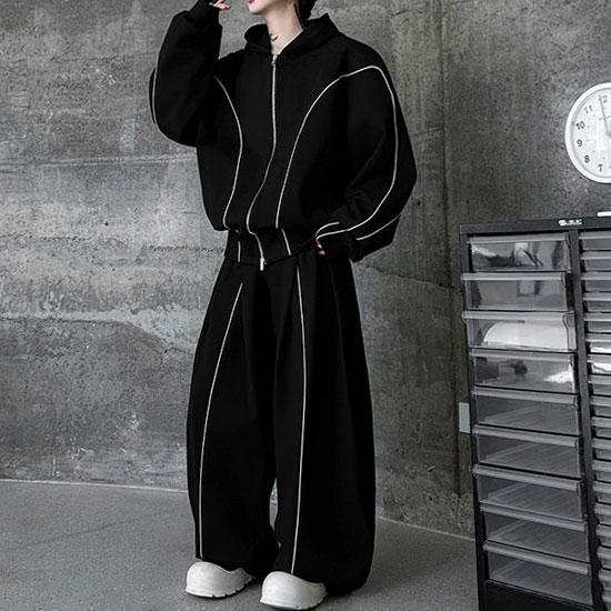 モード系 パーカー メンズ スウェット セットアップ 上下セット メンズ V系 ワイドパンツ メンズ モード系 パンツ ビッグパーカー メンズ フルジップ パーカー 派手 個性的 お兄系 ホスト ヴィジュアル系 ファッション 衣装 韓国 ファッション スカート男士