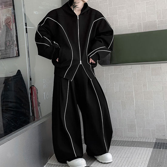 モード系 パーカー メンズ スウェット セットアップ 上下セット メンズ V系 ワイドパンツ メンズ モード系 パンツ ビッグパーカー メンズ フルジップ パーカー 派手 個性的 お兄系 ホスト ヴィジュアル系 ファッション 衣装 韓国 ファッション スカート男士
