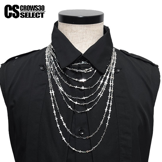 当店の洋服は細身シルエットになります。インポート商品など、サイズ交換・返品などが出来ない商品も数多くありますので、採寸表を必ず確認のうえ、ご注文いただきますよう、お願いいたします。[CROWS 30 SELECT]多重クロスチェーンデザイン...