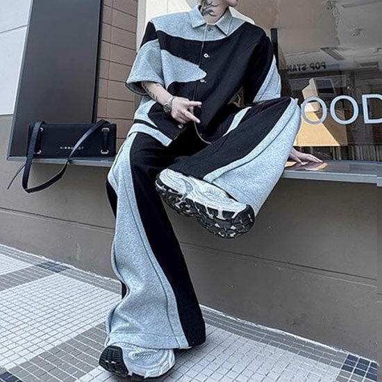 モード系 シャツ メンズ セットアップ メンズ V系 ワイドパンツ メンズ モード系 メンズ 上下セット 変形 ルーズパンツ メンズ 派手 キレイ目 個性的 お兄系 ホスト ヴィジュアル系 ファッション 衣装 モード系 ユニセックス 韓国ファッション スカート男士