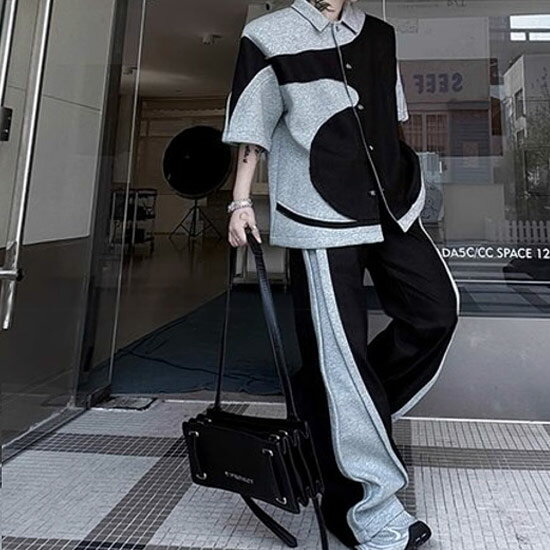 モード系 シャツ メンズ セットアップ メンズ V系 ワイドパンツ メンズ モード系 メンズ 上下セット 変形 ルーズパンツ メンズ 派手 キレイ目 個性的 お兄系 ホスト ヴィジュアル系 ファッション 衣装 モード系 ユニセックス 韓国ファッション スカート男士