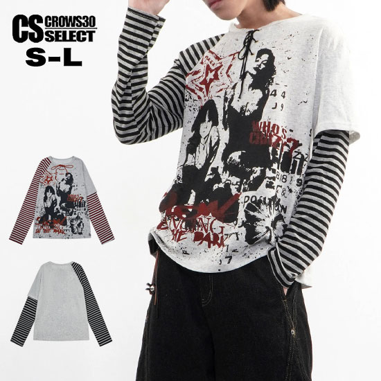Rakuten - モード系 ロンT メンズ 長袖 tシャツ V系 ロングTシャツ メンズ トップス モード系 メンズ Tシャツ レディース ボーダー 女性 レディー セクシー カットソー ヴィジュアル系 ファッション スカート男子 V系 トップス ヴィジュアル系 ファッション 衣装 韓国 ファッション