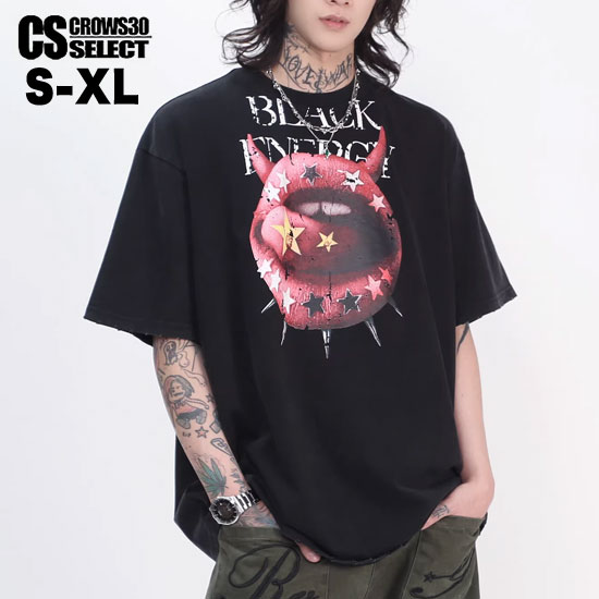 乐天商城 - モード系 Tシャツ メンズ ロック V系 Tシャツ メンズ モード系 メンズ カットソー メンズ 派手 唇 リップ プリント tシャツ オシャレ 新作 お兄系 ホスト V系 ビジュアル系 ファッション スカート男子 地雷系 バンド ステージ衣装