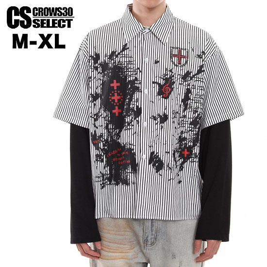 モード系 メンズ シャツ メンズ モード系 シャツ メンズ ストライプシャツ 大きいサイズ ビッグシャツ V系 シャツ 長袖 重ね着風 シャツ ヴィジュアル系 ファッション ホスト 大人 シャツ 新作 個性的 スカート男子 衣装