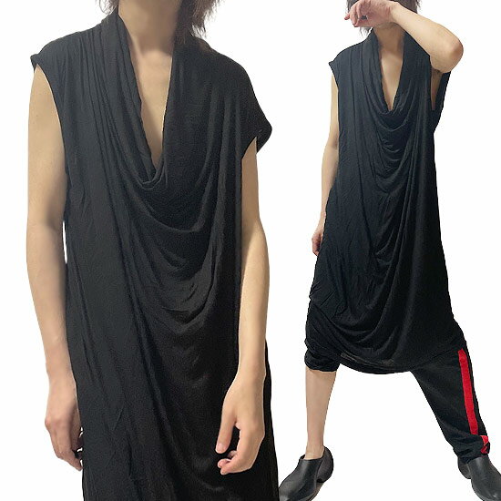 ロングタンクトップ メンズ モード系 タンクトップ メンズ ドレープカットソー メンズ ワンピース レディース Tシャツ メンズ ロング丈 タンク モード系 メンズ 大きいサイズ 送料無料 2023 夏 春 新作 ホスト V系 ヴィジュアル系 ファッション 個性的 衣装 韓国 alcw