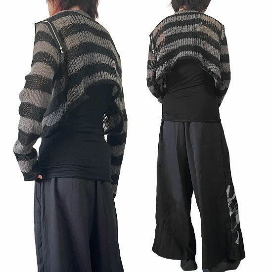 モード系 セーター メンズ V系 ニットソー ユニセックス ジッパー ZIP チャック ボーダー セーター ショート丈 ニット メンズ ダメージ加工 ロンT メンズ ロングTシャツ メンズ 秋 冬 新作 個性的 ヴィジュアル系 ファッション 韓国 alcw ステージ衣装 バンド