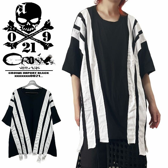 Tシャツ メンズ モード系 Tシャツ メンズ V系 カットソー メンズ ビッグTシャツ メンズ 大きいサイズ Tシャツ メンズ バイカラー Tシャツ ライン Y2K ファッション 送料無料 2024 夏 春 新作 ホスト V系 ヴィジュアル系 ファッション 個性的 衣装 韓国 ファッション alcw