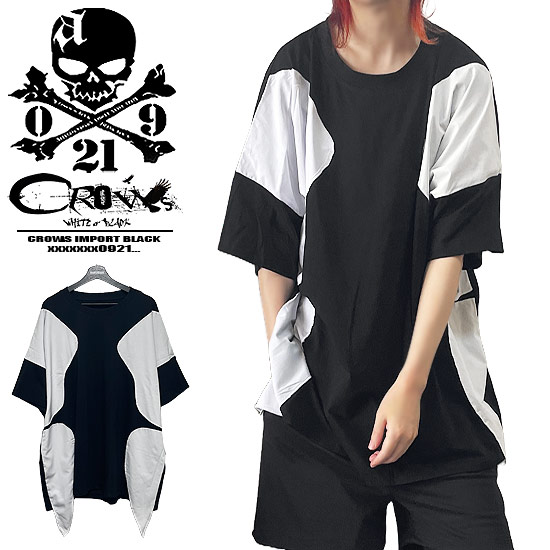Rakuten - Tシャツ メンズ モード系 Tシャツ メンズ V系 カットソー メンズ ビッグTシャツ メンズ 大きいサイズ Tシャツ メンズ バイカラー カットソー Y2K ファッション 送料無料 2024 夏 春 新作 ホスト V系 ヴィジュアル系 ファッション 個性的 衣装 韓国 ファッション alcw