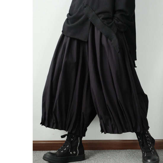 ガウチョパンツ メンズ モード系 メンズ ワイドパンツ モード系 レディース シャーリング ドレープパンツ ヴィジュアル系 ファッション インポート 変形 スカート男子 2020 秋 冬 新作 ボトムス サロン系 きれい目 お兄系 ホスト V系 ビジュアル系 ビター系 衣装