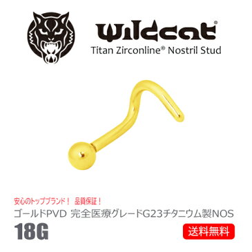 ボディピアス 鼻ピアス 医療チタン Nostril Stud 18G G23 Titanium Gold PVD ノストリルスタッド ノストリルスクリュー サージカルチタン ゴールド 鼻用ピアス 2.5mmボール ファーストピアス Wildcat ワイルドキャット