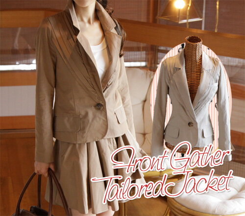 ☆詰め放題福袋チケット対象商品☆Adonisis アドニシス オックス生地 フロントギャザー テーラード ジャケット 送料無料 レディース 女性 かわいい 9号...