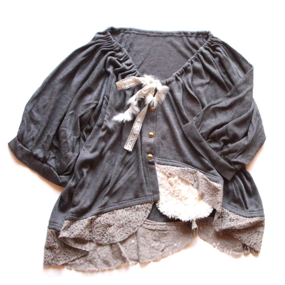 【お買い得！】ファー エッジ ウール ニット アシメトリー カーディガン（返品交換ギフト包装不可）レディース 女性 かわいい 9号 Mサイズ ファッション トップス カットソー 五分袖 秋 ウール100 毛100 レース