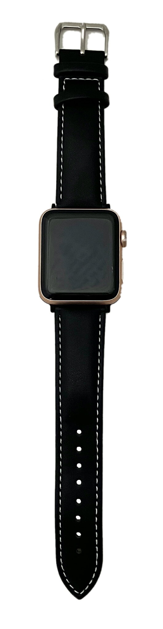 Apple Watch用 アップルウォッチ用 レザーベルト ブラックレザー/ホワイトステッチ 革製 本革 カーフスキン 高級 付け替え ベルト オフィス バンド プレゼント ラッピング クリスマス 誕生日 女性 男性 レディース メンズ おしゃれ カスタム 腕時計 ギフト シンプル ビジネス