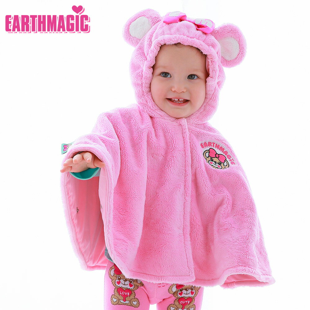 【50%OFF】EARTHMAGIC BABY【正規取扱店】アースマジックベビー シルキーファークマ耳ベビーポンチョ マフィー ケープ マント ベビー服 ベビー 赤ちゃん 女の子 乳児 出産祝い ベビーギフト 80～90cm 1歳 2歳 1y 2y