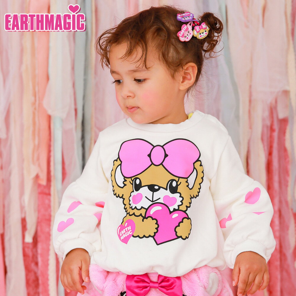 【50 OFF】EARTHMAGIC BABY【正規取扱店】アースマジックベビー EARTHMAGIC BABY ハート＆マフィープリント裏毛トレーナー ベビー服 ベビー 赤ちゃん 女の子 乳児 出産祝い ベビーギフト 80～90cm 1歳 2歳 1y 2y