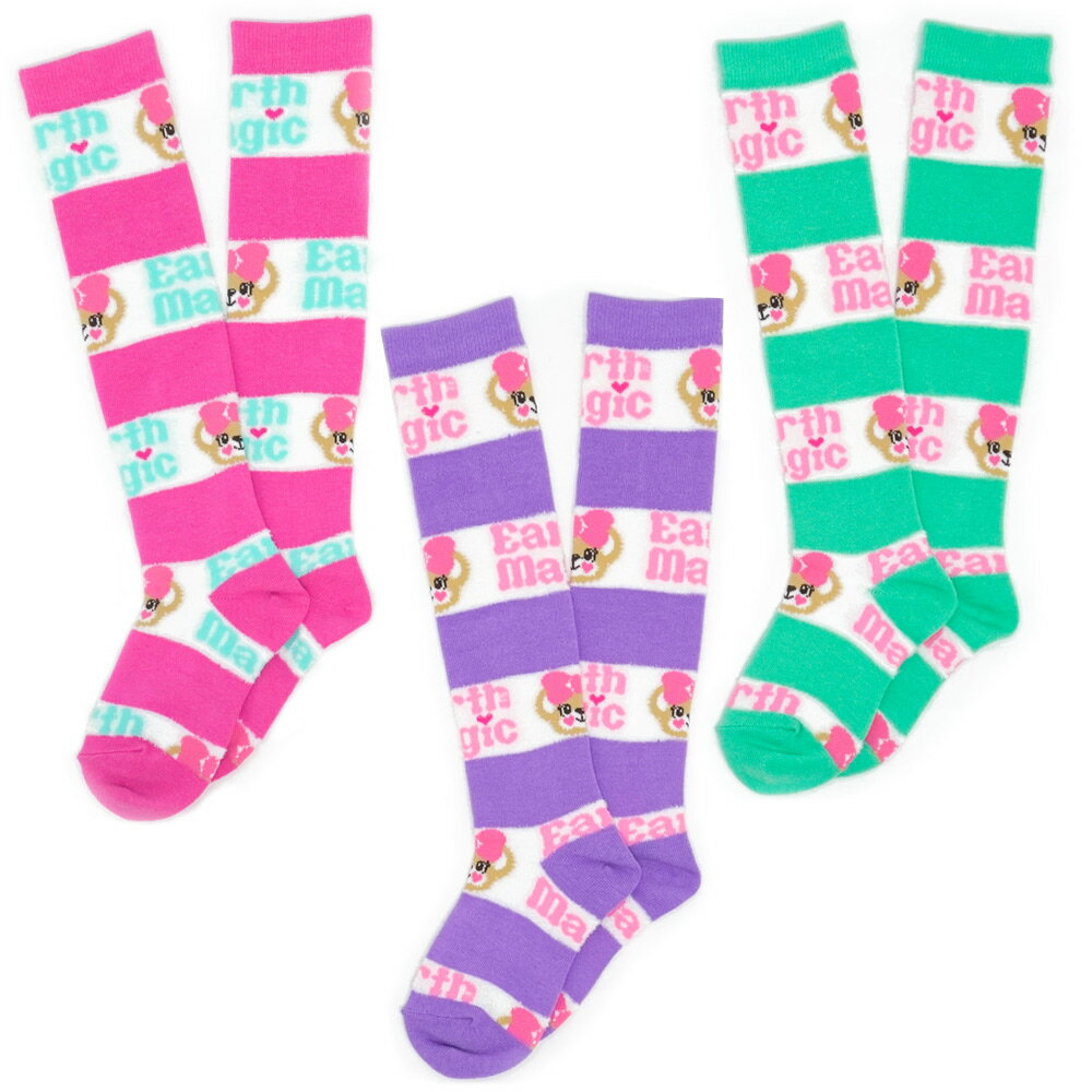EARTHMAGIC【正規取扱店】アースマジック ふわふわボーダーオーバーニーソックス マフィー 女児 女の子 子供服 キッズ 靴下 13-15cm ピンク ラベンダー 紫 エメグリ 緑 【50%OFF】のサムネイル
