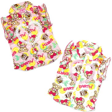 【正規取扱店】EARTHMAGIC【50%OFF】アースマジック 襟付きシャツ ハニー&マフィー ノースリーブ 総柄 女児 女の子 子供服 トップス キッズ 100-140cm オフシロ 白 ペールピンク