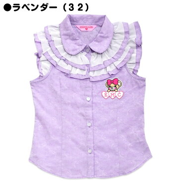 【正規取扱店】EARTHMAGIC【50%OFF】アースマジック シャンブレー ノースリーブフリルブラウス ラベンダー 水色 フェイスマフィー総柄 肩フリル 女児 女の子 子供服 キッズ トップス 100 110 120 130 140