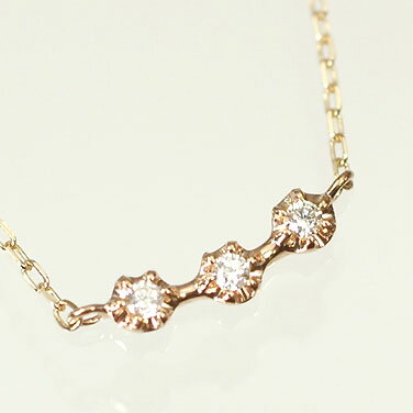 ピンクゴールド ネックレス K10PG・ダイヤ0.04ct　3ストーンペンダント（ネックレス）(4)