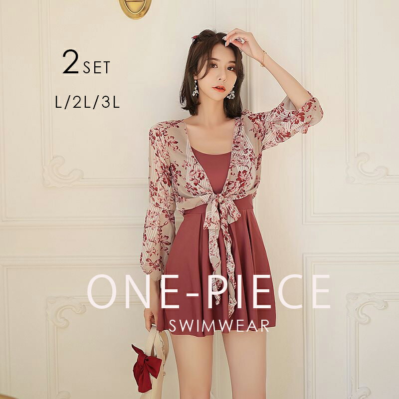 樂天商城 - 水着 レディース 大きいサイズ　体型カバー　ワンピース　L 2L 3L 4L 花柄　無地　セパレート水着　体型カバー水着　太もも　二の腕カバー レディース