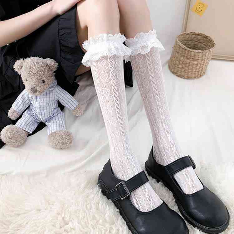 中学生 女子高校 レディース ハイソックス 靴下 ストッキング ユニフォームソックス 制服 JK ロリータ 学生 ブラック レースソックス 美脚 春夏 かわいい プレゼント 細見え