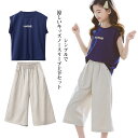 夏物 上下セット カジュアル 快適 ワイドパンツ 女の子 キッズ Tシャツ パンツセット 2点セット トップス アウトドア クール かわいい ガーリー 綿 スポーツ 通学 通園 日常 Tシャツ 春物 ノースリーブ おしゃれ シンプル 110 120 130 140 【送料無料】子供服 その1