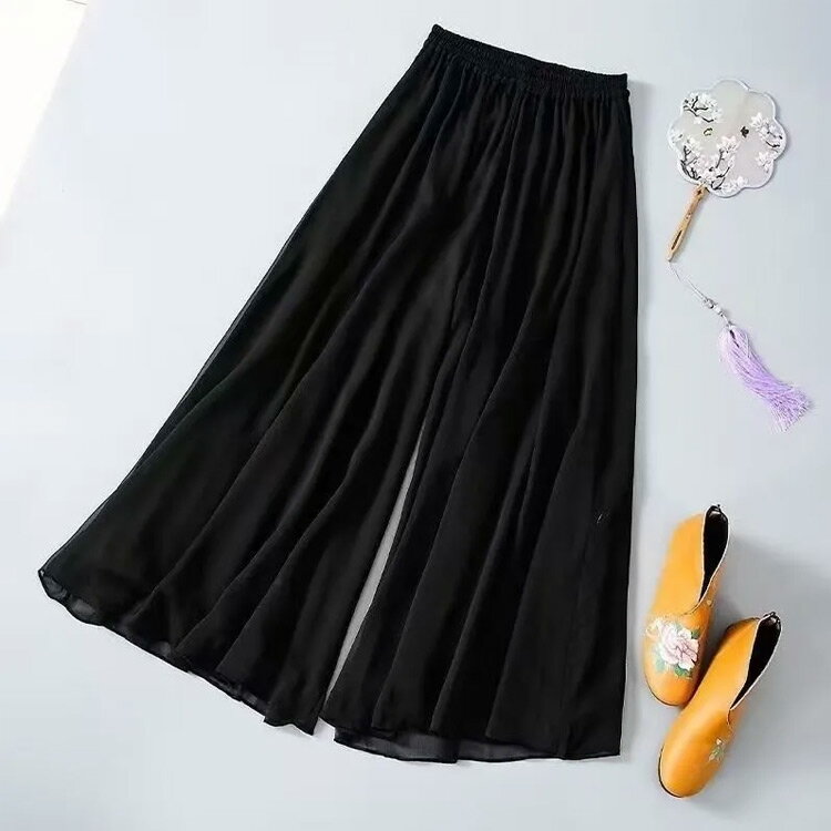 シフォンパンツ キュロット スカート風パンツ ワイドパンツ レディース 夏服 ガウチョパンツ スカーチョ スカンツ 楽ちん ウエストゴム 薄手 通気性抜群 着痩せ ゆったり 体型カバー フェミニン 白 黒 ピンク 赤 88cm 96cm 2