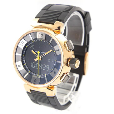 【中古】時計　腕時計　メンズ腕時計　ルイ　ヴィトン　タンブール　インブラック　Q1185　クォ−ツ　K18　18金ゴールド　純正ブラックラバーベルト　ブラック　黒文字盤　ブランドウォッチ　メンズウォッチ　LV　ビトン