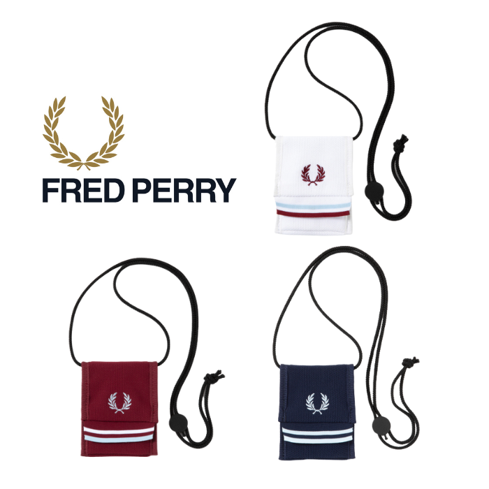 《返品・交換 不可》【SALE】FRED PERRY フレッドペリー ポーチ PIQUE NECK POUCH F9583 おしゃれ 可愛い WHITE NAVY MAROON ホワイト ネイビー マルーン カードケース 定期入れ 小物入れ ストライプ