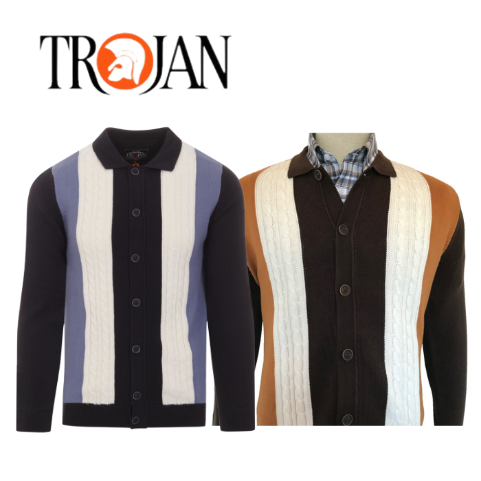 ʡ ԲġաSALETrojan ȥ ǥ ˥å Cable Stripe Front Cardigan TR8456 NAVY CHOCOLATE BLUE BROWN WHITE CAMEL ͥӡ ֥饦 ֥롼 ۥ磻