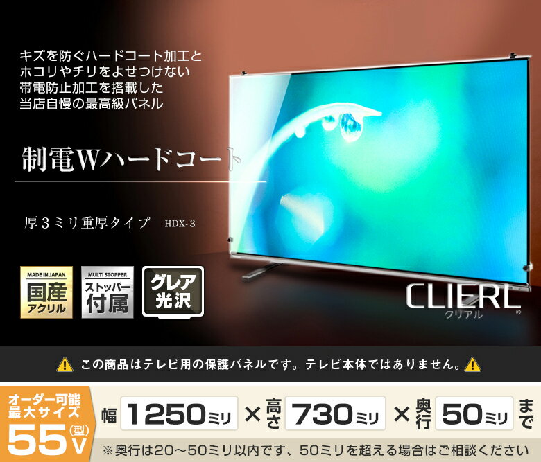 【10%OFFクーポン★6月27日2時迄】 有機EL 液晶テレビ保護パネル 55インチ 55型 オーダーメイド 制電Wハードコート 埃 静電気 傷防止 テレビガード テレビカバー テレビ 保護パネル 画面 保護フィルム ガード カバー 赤ちゃん 子供 国産 アクリル