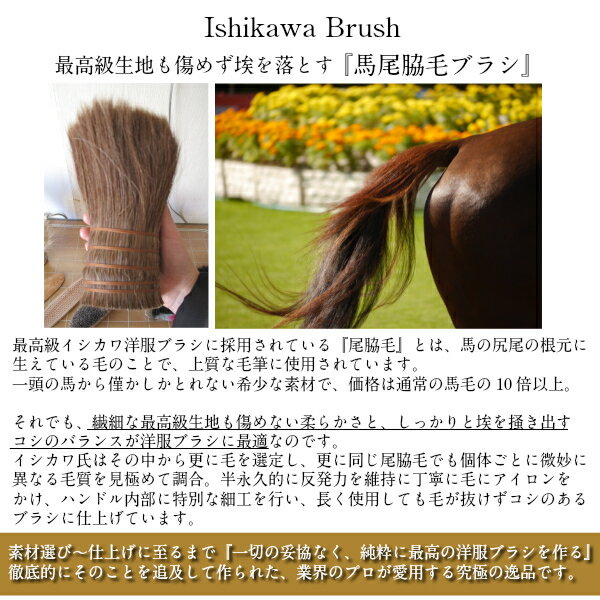 【即日発送】イシカワブラシ 石川ブラシ 高級 洋服ブラシ 世界最高峰【A】馬毛 尾脇毛 天然木 大きめ 男女兼用 ギフト スーツ コート カシミヤ ウール メンテナンス ケア ほこり 毛玉 日本製【送料無料】