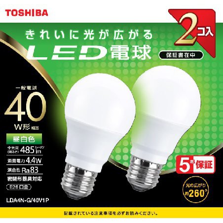 東芝 TOSHIBA LED電球 40W 全方向 N色 2P LDA4N-G/40V1P 〈LDA4NG40V1P〉