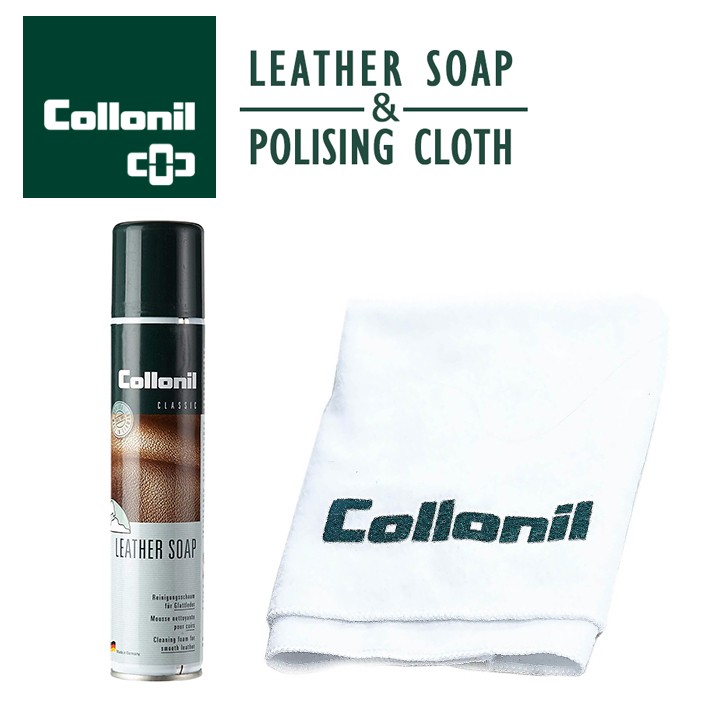 About BRAND Collonil LEATHER SOAP 200ml ＆ POLISING CLOTH コロニル レザーソープ 200ml ＆ ポリッシングクロス コロニル は世界約100国で愛用されているドイツ　ザルツェンブロッド社の " 靴と皮革"のケア・アイテムを扱うトップブランド。 コロニルレザーソープは老朽化した皮革を引き締めながら汚れを落とし栄養を与えます。皮革の色を鮮明にさせる働きがあります。 コロニルポリッシングクロスは、全てのスムースレザー製品の艶出し、乾拭き、ケア用品の塗布に使用出来ます。 汚れても洗濯可能ですので経済的です。 Collonil LEATHER SOAP コロニル レザーソープ 200ml 容器 ムース缶 内 容 量 200ml 対象素材・製品 スムースレザー、合成皮革、皮革製品全般 使用不可素材 爬虫類革・オーストリッチ・起毛製品には使用できません 生 産 国 ド イ ツ Collonil Polishing cloth ポリッシングクロス(テレンプ) 主成分・構成要素 コットン サイズ 34cm x 34cm 対象素材・製品 スムースレザー、合成皮革、皮革製品全般 使用不可素材 起毛製品には使用出来ません。 ポリッシュ材は入っておりません。 対象素材・製品以外には使用出来ません。 湿った皮革・素材には使用しないで下さい。 エナメル・爬虫類革・オーストリッチ・起毛製品には使用できません。 クロスにポリッシュ材は入っておりません。 ［Collonil］その他のラインナップはコチラ 管理番号：semn sewm itswr male老朽化した皮革を引き締めながら汚れを落とし栄養を与えます。皮革の色を鮮明にさせる働きがあります。