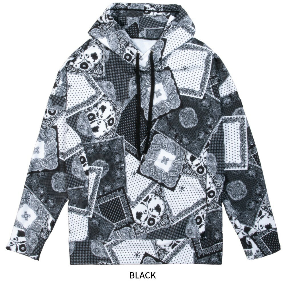 【9/1最大8倍】RESOUND CLOTHING リサウンドクロージング フーディー Paisley RUSH loose hoodie RC24-C-001 BLACK WHITEリサウンドクロージング パーカー ラッシュガード 黒 白 ペイズリー柄 バンダナ柄 ドロップショルダー オーバーサイズ