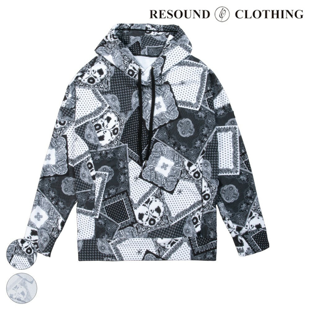 【9/1最大8倍】RESOUND CLOTHING リサウンドクロージング フーディー Paisley RUSH loose hoodie RC24-C-001 BLACK WHITEリサウンドクロージング パーカー ラッシュガード 黒 白 ペイズリー柄 バンダナ柄 ドロップショルダー オーバーサイズ